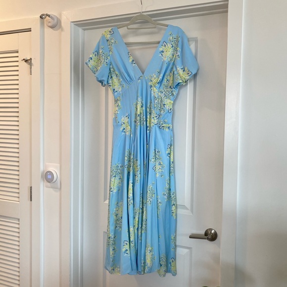 Free People Dresses & Skirts - NWT Free People Laura Blue Midi Puff Sleeve Dress Size Md